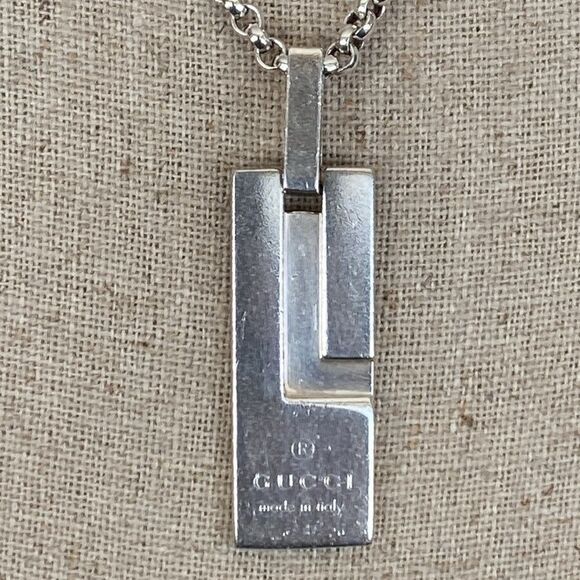 Gucci “G” Solid 925 Sterling Silver Pendant & 16” Sterling Silver Rolo Chain - Picture 3 of 11